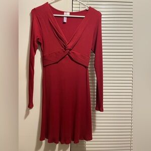 Red Long Sleeve Wrap Dress